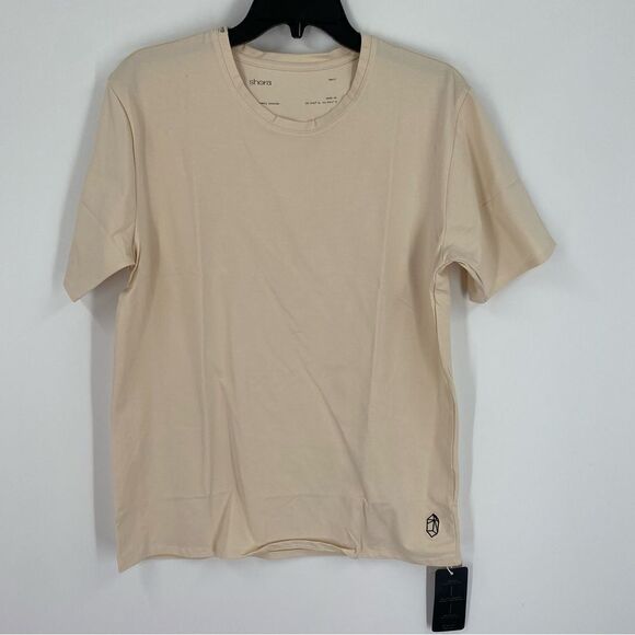 Shora Men’s Sustainably Source Short Sleeve Crew Neck Cream Basic Stretchy Tee S - Picture 1 of 3
